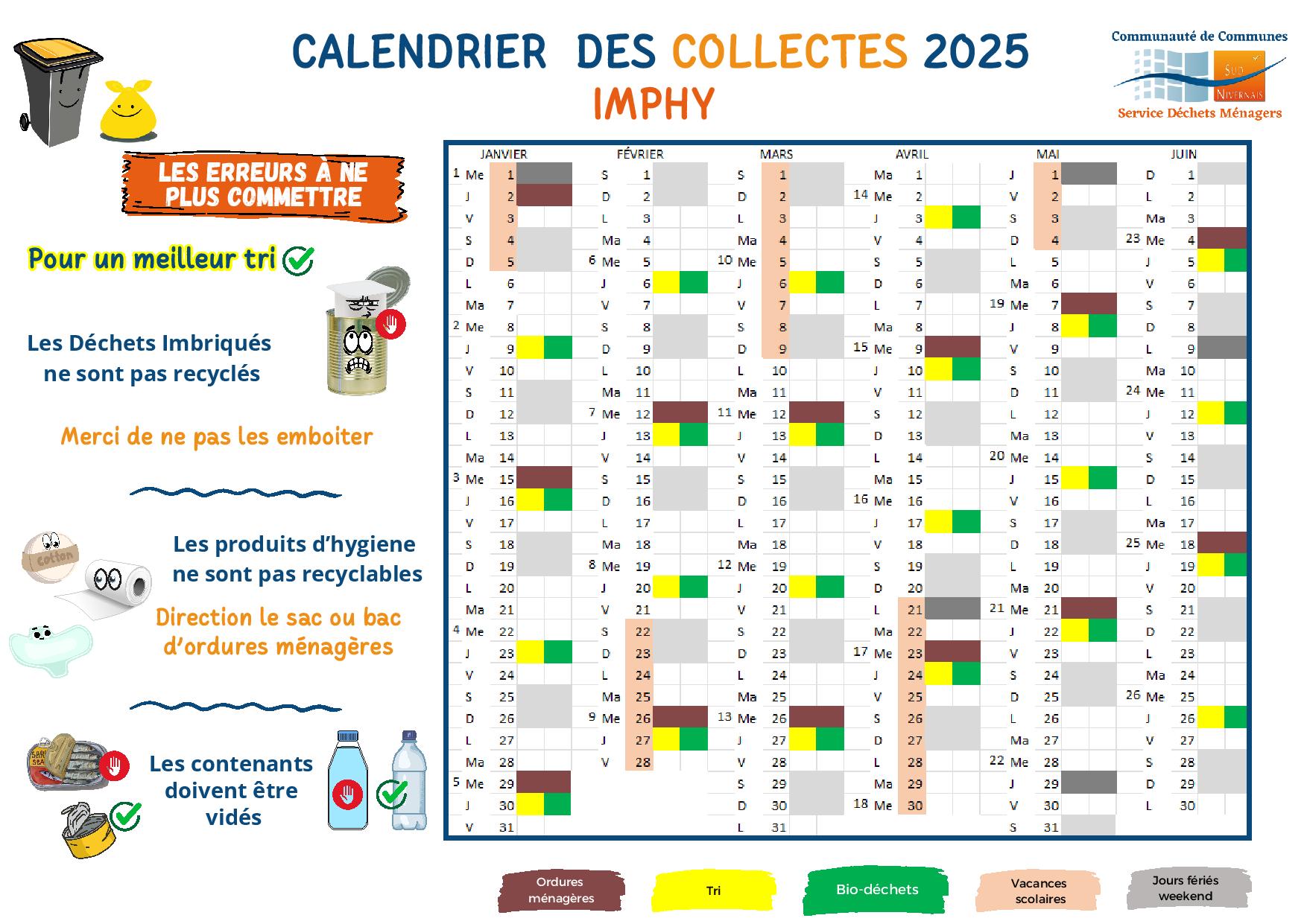 Calendrier 2025 déchets